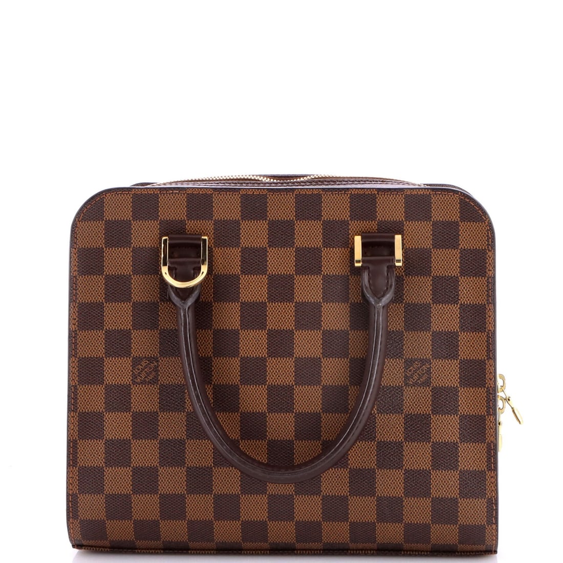 Louis Vuitton Triana Bag Damier: Louis Vuitton Triana Bag Damier The Louis Vuitton Triana Bag Damier in brown canvas coated exterior is a stylish and classic satchel. Measuring 9" tall, 11" wide, and 3" deep, it features a gold tone