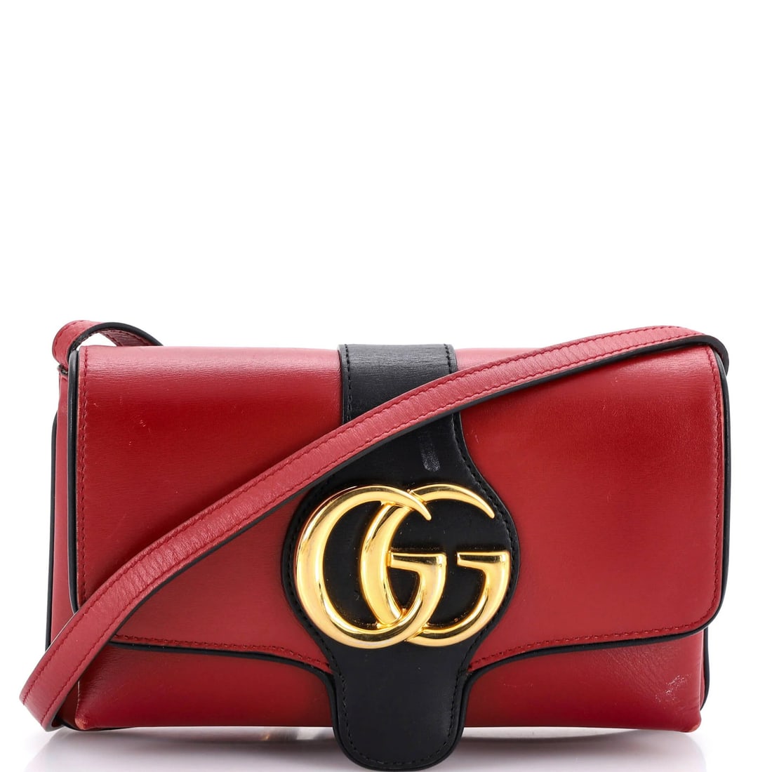 Shoulder Bag Leather Arli Medium Gucci: Shoulder Bag Leather Arli Medium Gucci The Gucci Arli Medium Shoulder Bag features a striking red exterior with black leather accents, gold hardware, and a pink interior. With its medium size and