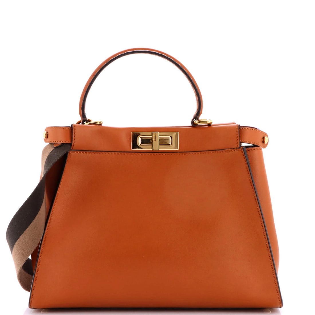 Fendi medium leather peekaboo bag iseeu: Fendi medium leather peekaboo bag iseeu The Fendi Peekaboo ISeeU Medium Leather Bag boasts a rich brown exterior, complemented by a vibrant green canvas interior. With its sleek top handle and