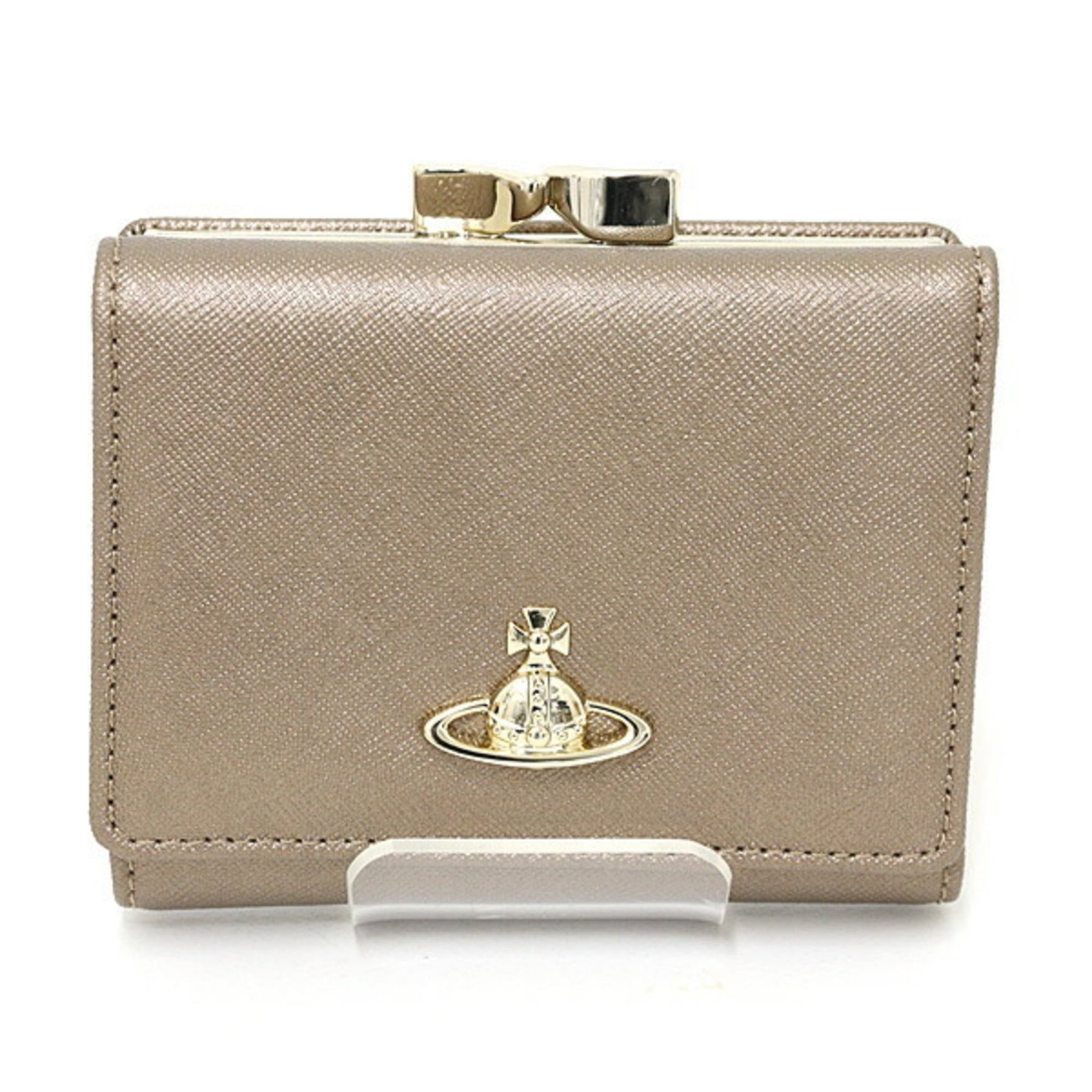 Vivienne Westwood Wallet (Tri-Fold) Leather: Vivienne Westwood Wallet (Tri-Fold) Leather Tri-fold leather wallet from Vivienne Westwood, featuring gold color and precise measurements at 9cm x 11cm x 3cm. Made from high-quality leather, this