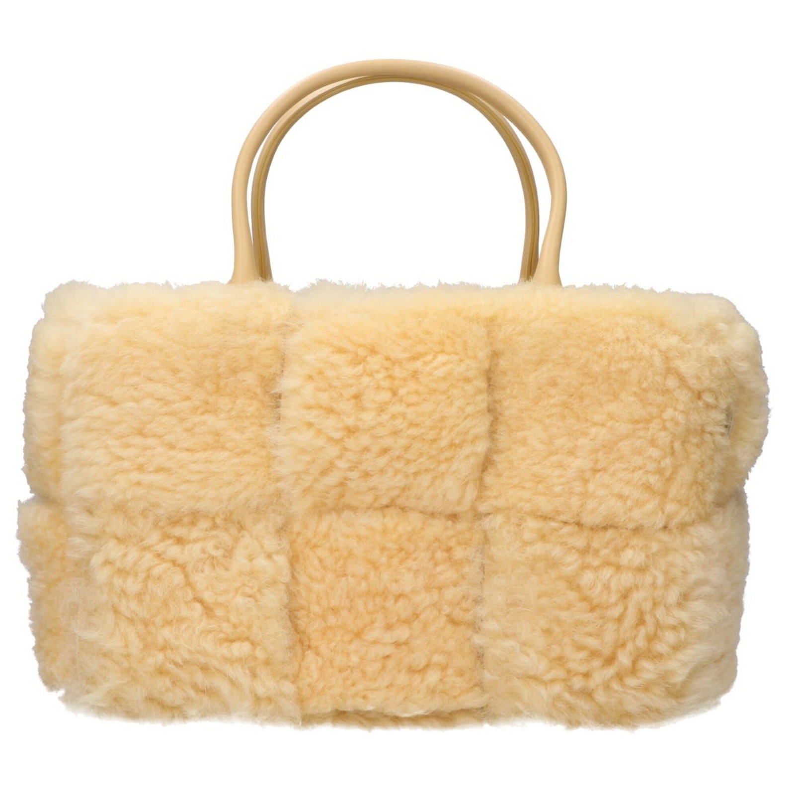 Tote Bag by Bottega Veneta: Tote Bag by Bottega Veneta Bottega Veneta's iconic tote bag boasts a vibrant yellow hue, complemented by gold hardware. Measuring 21cm x 33cm x 10.5cm, this stylish tote offers a compact and