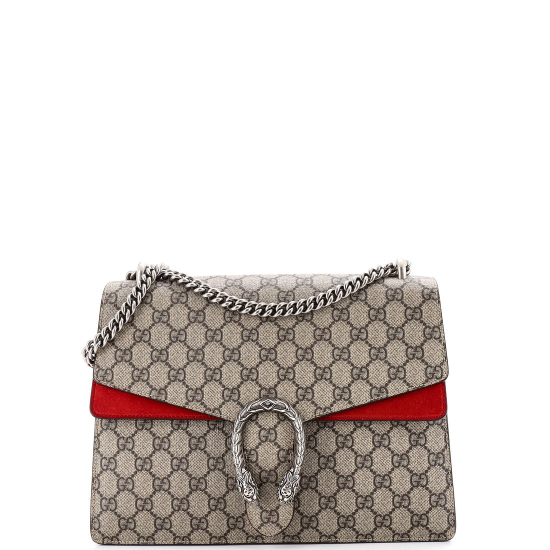 Gucci Dionysus Bag GG Coated Canvas Small: Gucci Dionysus Bag GG Coated Canvas Small The Gucci Dionysus Bag GG Coated Canvas Small boasts a unique, brown canvas exterior with subtle scuffs and minor discoloration, giving it a well-worn look.