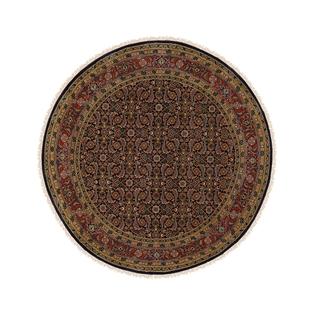 5'9"x5'9" Round Blue All Over Herrita Design Hand Knotted Wool Rug: 5'9"x5'9" Round Blue All Over Herrita Design Hand Knotted Wool Rug The 5'9"x5'9" Round Blue All Over Herrita Design Hand Knotted Wool Rug boasts an eye-catching blue hue and intricate hand-knotted
