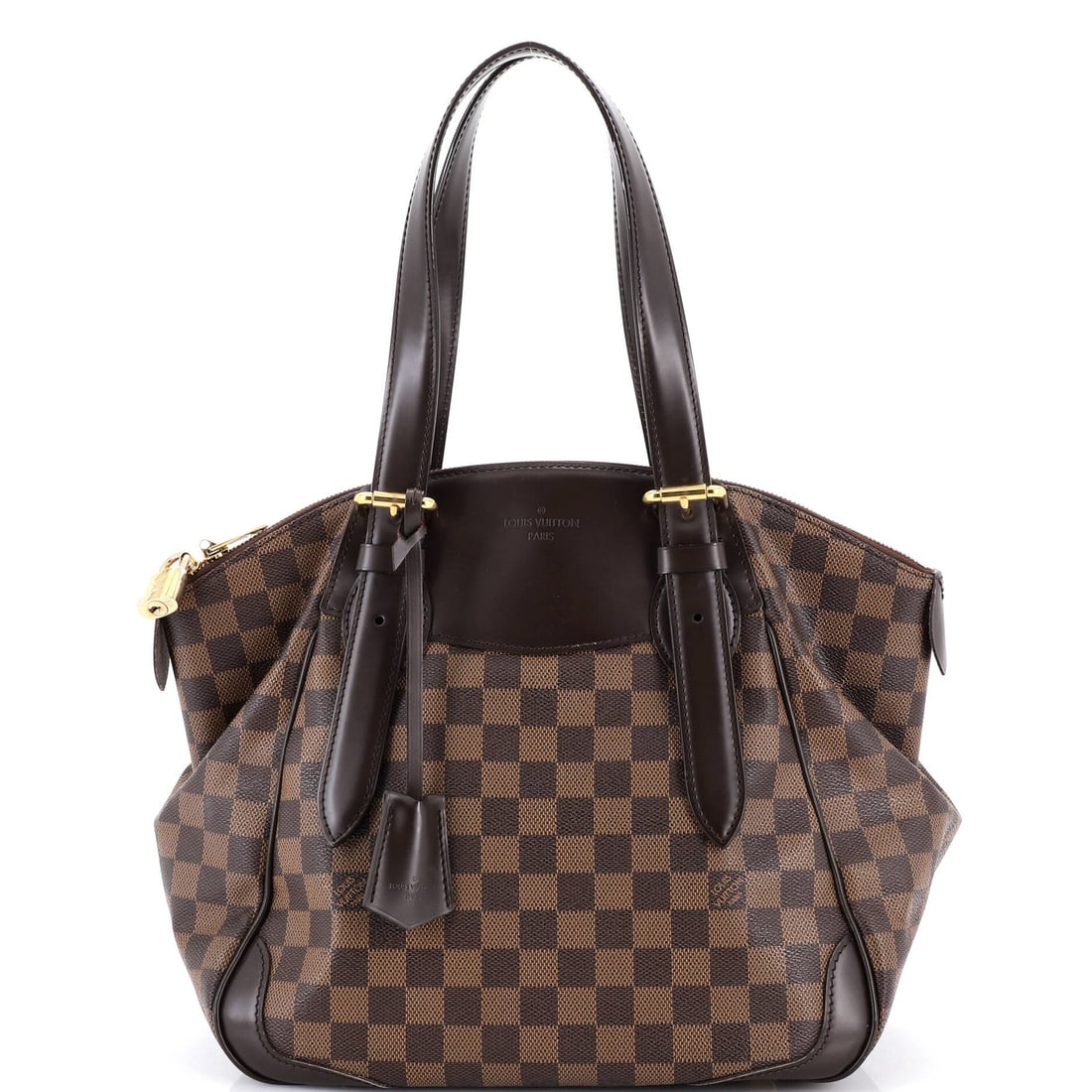Damier MM Louis Vuitton Handbag Verona: Damier MM Louis Vuitton Handbag Verona The Damier MM Louis Vuitton Handbag Verona boasts its classic canvas-coated exterior in rich brown, adorned with the iconic Damier MM pattern. Measuring 11" tall