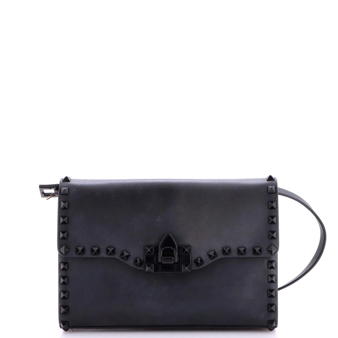 Rockstud Flip Lock Flap Bag Leather Valentino Garavani Medium: Rockstud Flip Lock Flap Bag Leather Valentino Garavani Medium Black Rockstud Flip Lock Flap Bag in Medium size, featuring leather exterior with suede interior and black hardware. The bag showcases