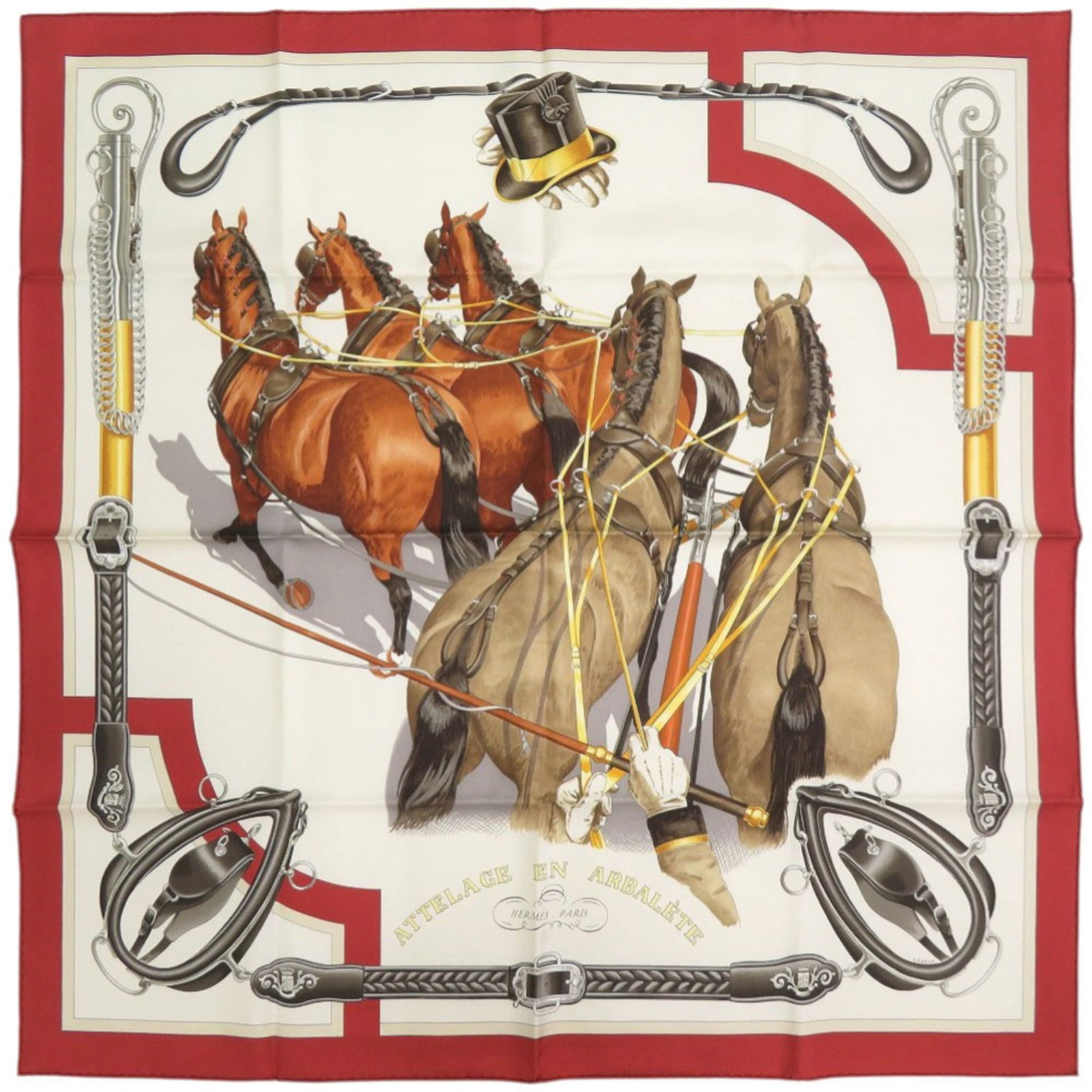 Hermes silk scarf: Hermes silk scarf Silk scarf from renowned French fashion house Hermes, featuring a multi-color design. Made from high-quality silk and measuring 88cm x 89cm, this accessory is presented in a sturdy b