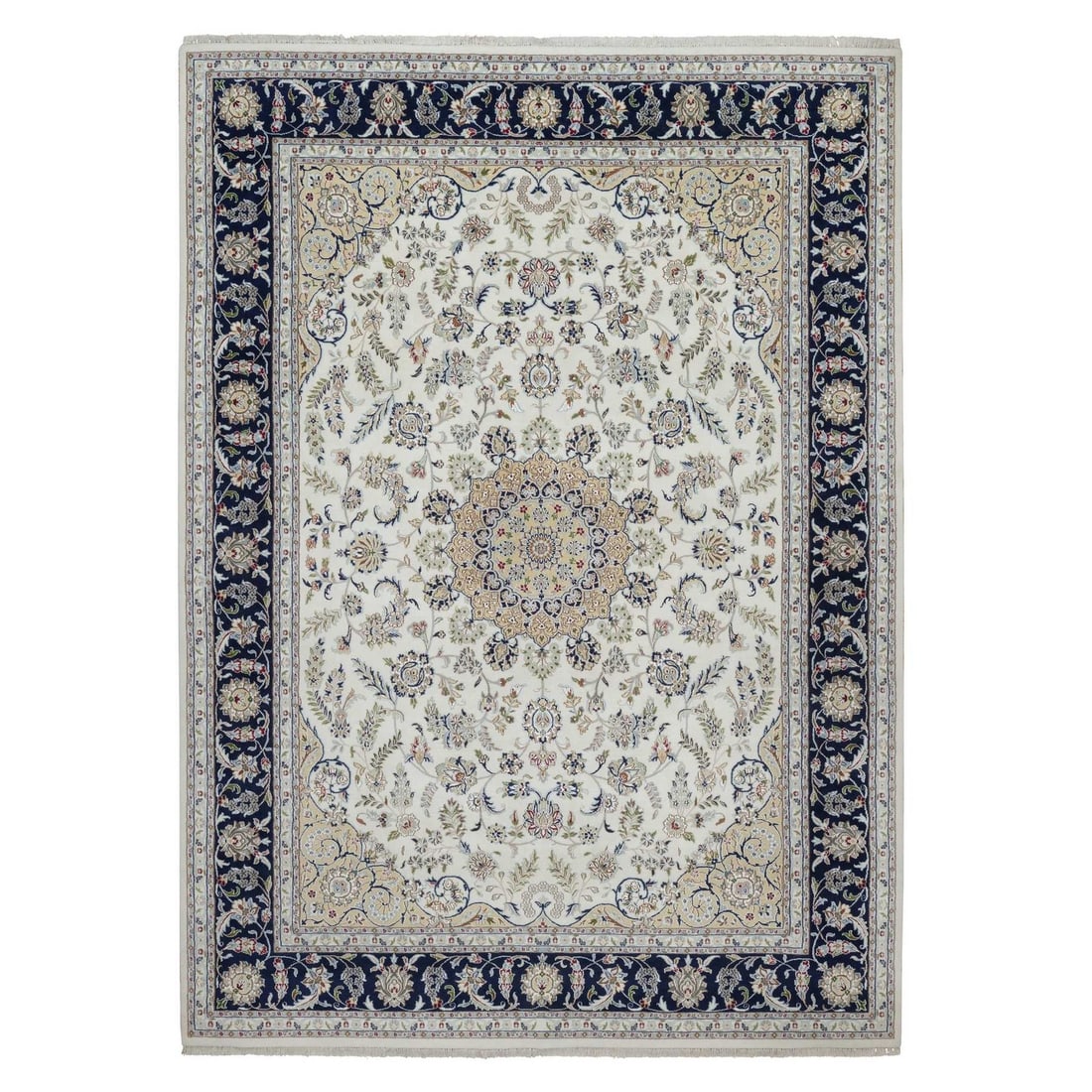 Ivory Nain rug wool silk hand knotted flower design 9'x12'3 (1 of 11)
