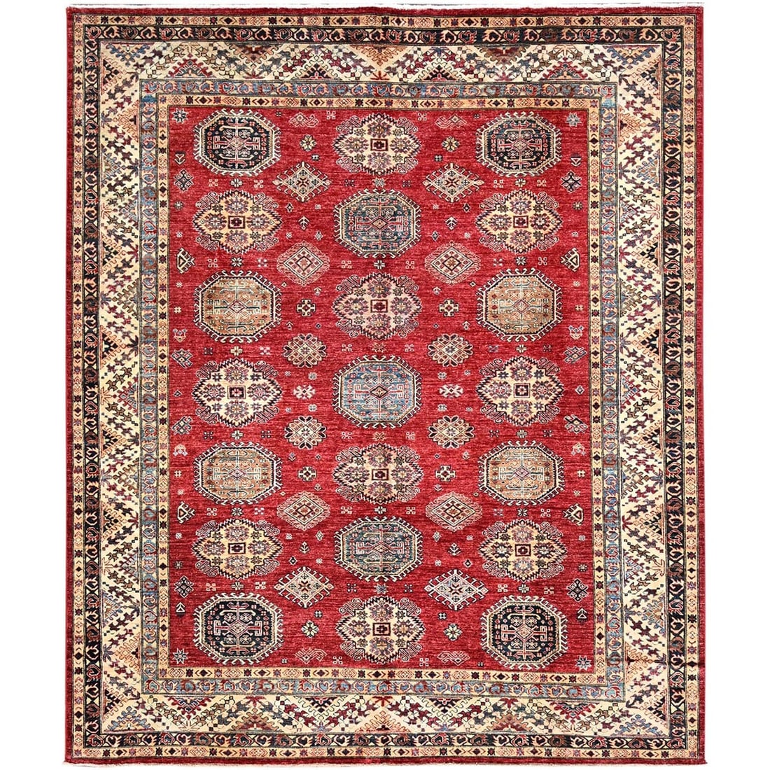 8'4"x9'10" Virgin Lust Red Super Kazak Wool Hand Knotted Oriental Rug (1 of 12)