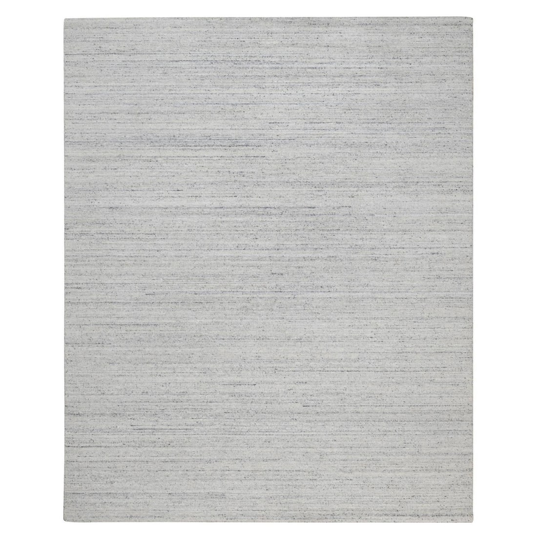 8'1"x10' Gray Hand Loomed Modern Plain Design Natural Wool Textured Oriental: 8'1"x10' Gray Hand Loomed Modern Plain Design Natural Wool Textured Oriental Modern Gray Wool Rug with Hand Loomed Design. This rectangular rug features a solid gray field with no border, made from