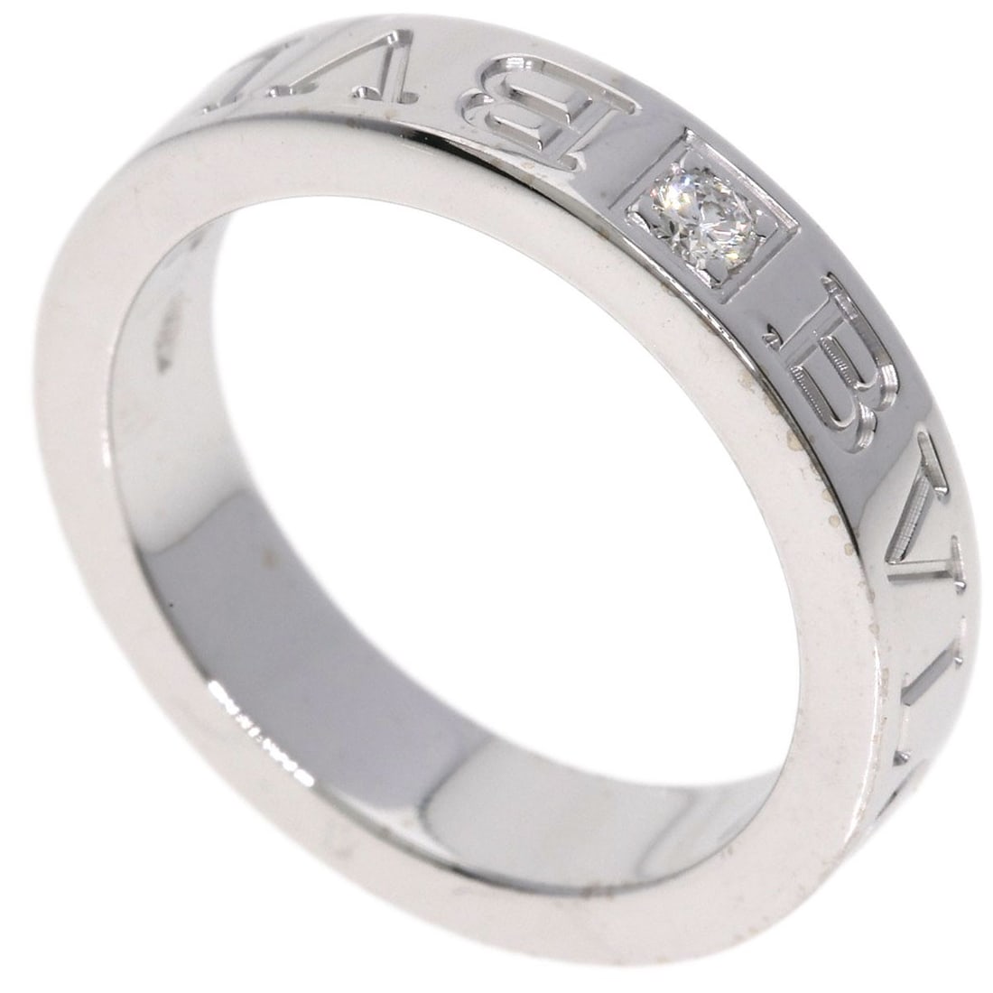 Bvlgari Double Logo 1P Diamond Ring K18 White Gold: Bvlgari Double Logo 1P Diamond Ring K18 White Gold K18 White Gold Diamond Ring with Double Logo from BVLGARI. This elegant ring showcases a diamond, set in K18 white gold, adorned with the iconic