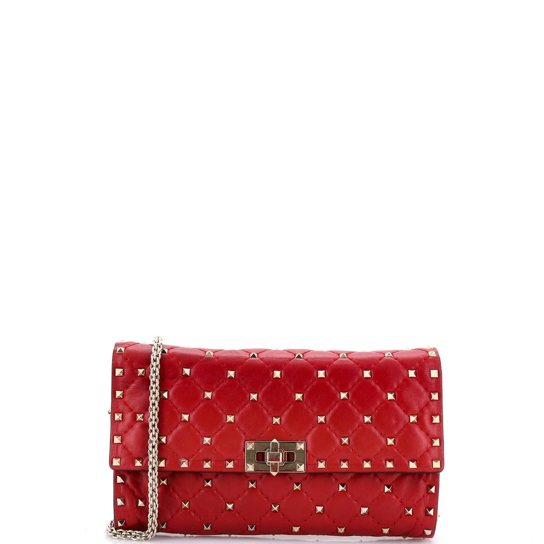 Valentino Garavani small quilted leather rockstud spike wallet on chain: Valentino Garavani small quilted leather rockstud spike wallet on chain The Valentino Garavani small quilted leather rockstud spike wallet on chain boasts bold, eye-catching details. With its