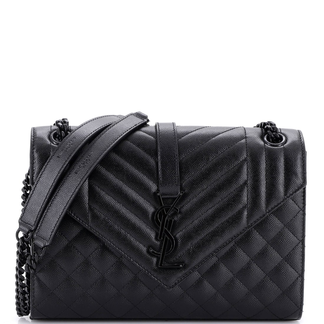 Laurent Saint Classic Monogram Satchel Matelasse Leather Medium: Laurent Saint Classic Monogram Satchel Matelasse Leather Medium Black Matelasse Leather Medium Classic Monogram Satchel from Saint Laurent, featuring a timeless envelope-style design with mixed