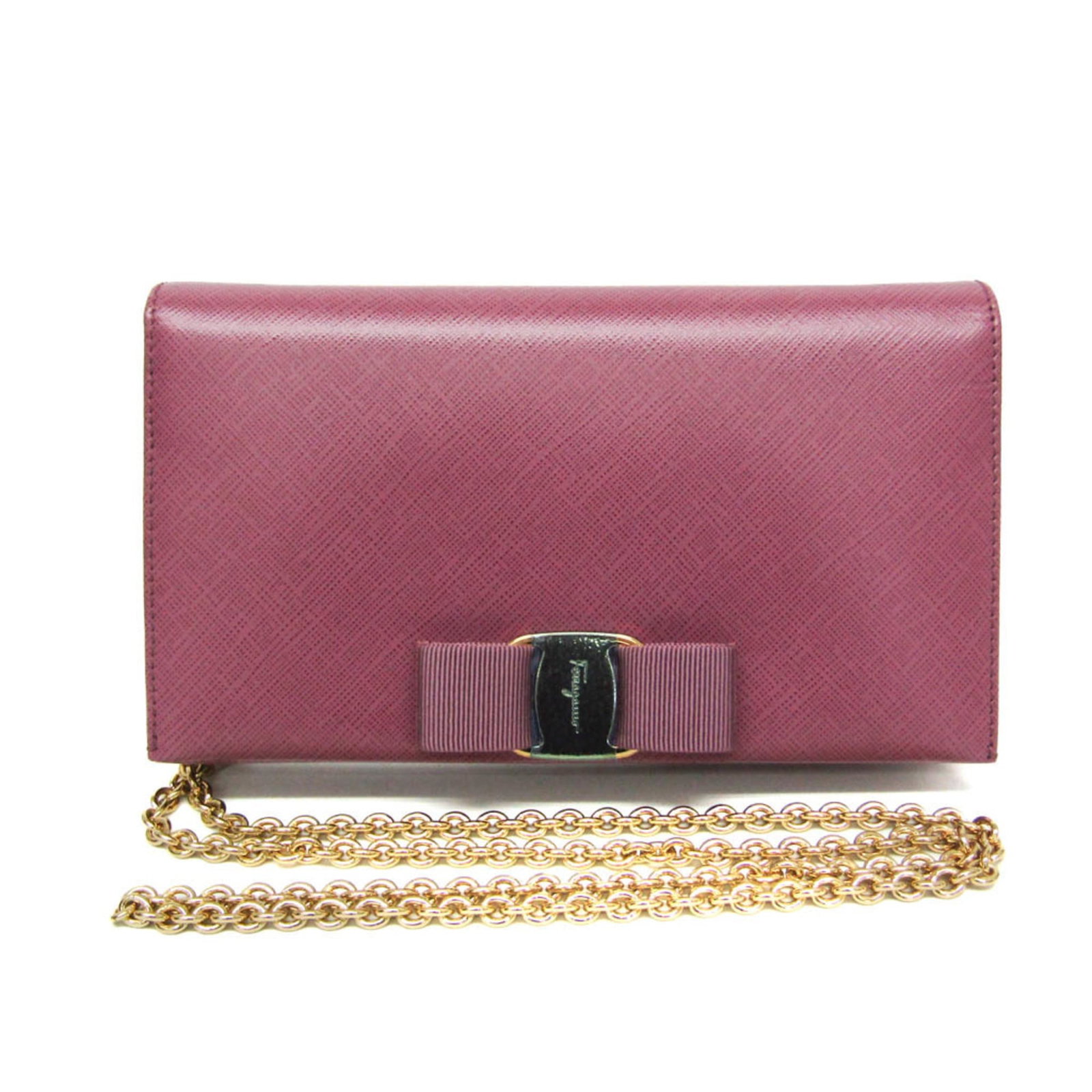 Chain shoulder leather wallet Salvatore Ferragamo: Chain shoulder leather wallet Salvatore Ferragamo Chain shoulder leather wallet Salvatore Ferragamo KM 22B850 features a sleek, pink leather design with chain details. Made from high-quality Italian