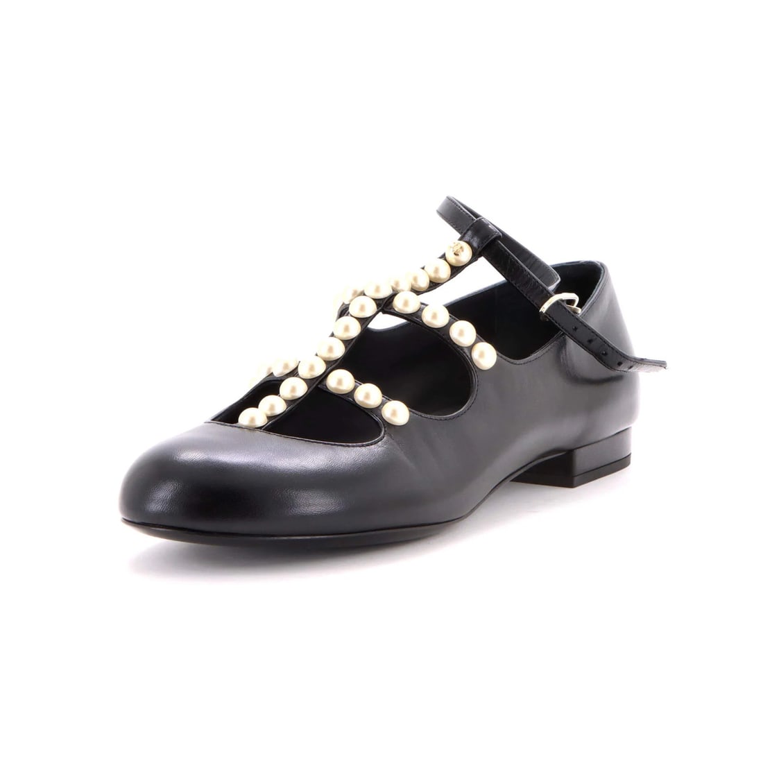 Chanel Women's Ankle Strap Mary Jane Flats Leather and Faux Pearls (1 of 6)