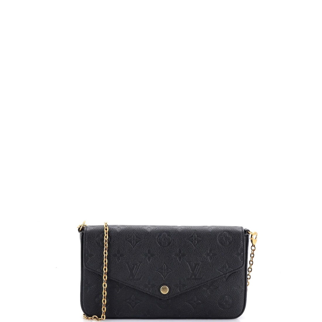 Louis Vuitton Felicie Pochette Monogram Empreinte Leather: Louis Vuitton Felicie Pochette Monogram Empreinte Leather The Louis Vuitton Felicie Pochette Monogram Empreinte Leather cross body bag boasts sleek black exterior with gold hardware, complemented by a