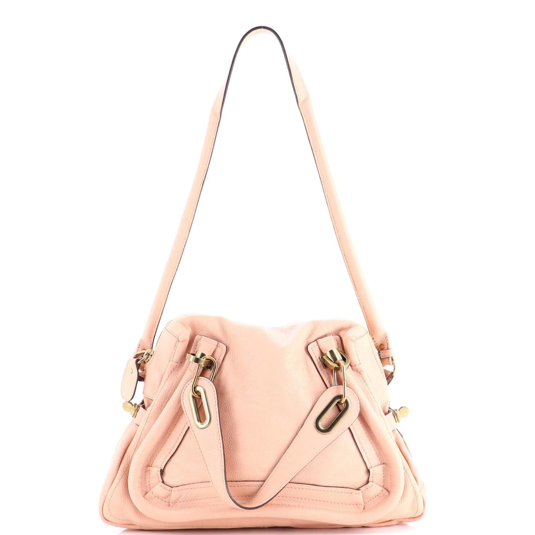 Paraty Top Handle Medium Leather Bag Chloe: Paraty Top Handle Medium Leather Bag Chloe Pink leather medium Paraty top handle bag from Chloe, featuring scuffed exterior with minor stains and creases. This satchel measures 9.5" tall, 14" wide, an