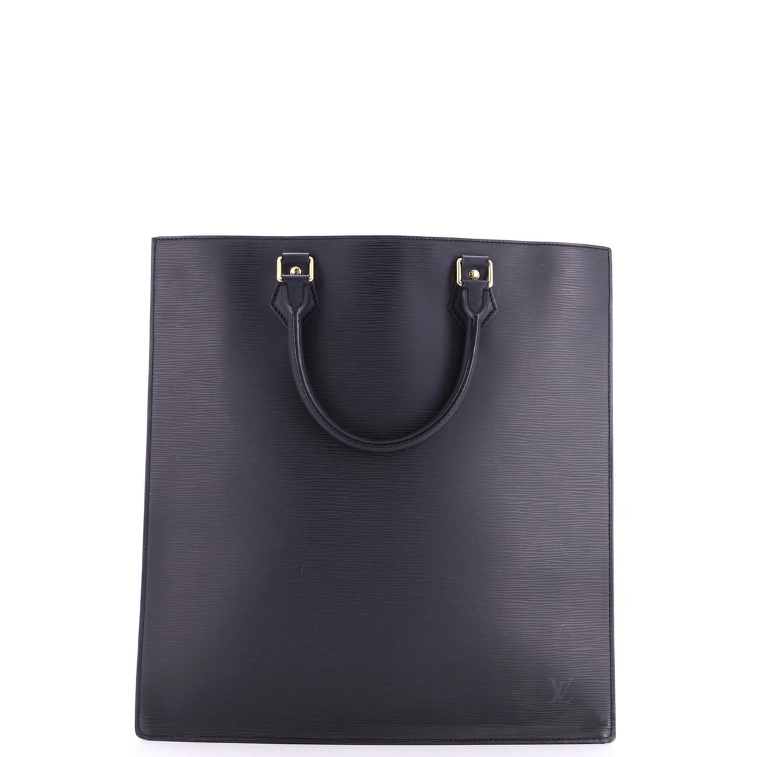 Epi Leather GM Bag Sac Louis Vuitton: Epi Leather GM Bag Sac Louis Vuitton Black Louis Vuitton Sac Plat Bag with Epi Leather GM exterior, featuring scuffs and minor creases on the exterior, as well as perfume odor and minor discoloration 