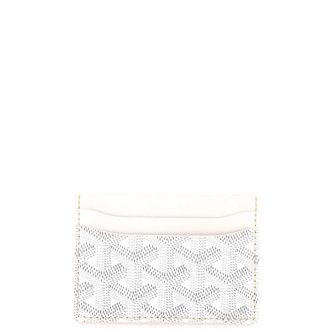 Card holder coated canvas goyard saint sulpice: Card holder coated canvas goyard saint sulpice White canvas coated leather Goyard Saint Sulpice card holder with yellow leather interior, measuring 3" x 4" x 0.5". This excellent condition item featur