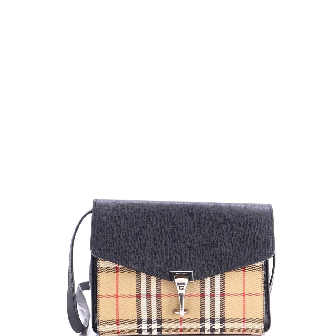 Macken Crossbody Bag Leather Vintage Small Check: Macken Crossbody Bag Leather Vintage Small Check Small, stylish, and effortlessly chic, this vintage Burberry Macken Crossbody Bag in black leather and canvas checks is a timeless accessory. Measuring