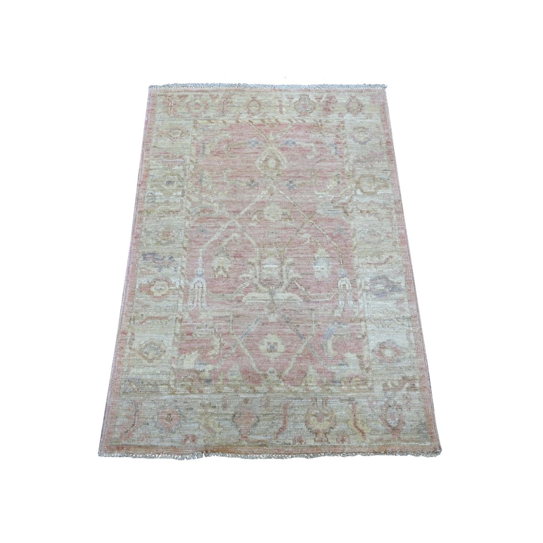 Pink Afghan Wool Rug All Over Design Hand Knotted 3'x4'2: Pink Afghan Wool Rug All Over Design Hand Knotted 3'x4'2 Hand-knotted in vibrant pink Afghan wool, this stunning all-over design rug boasts a beautiful floral pattern. Made from high-quality wool and