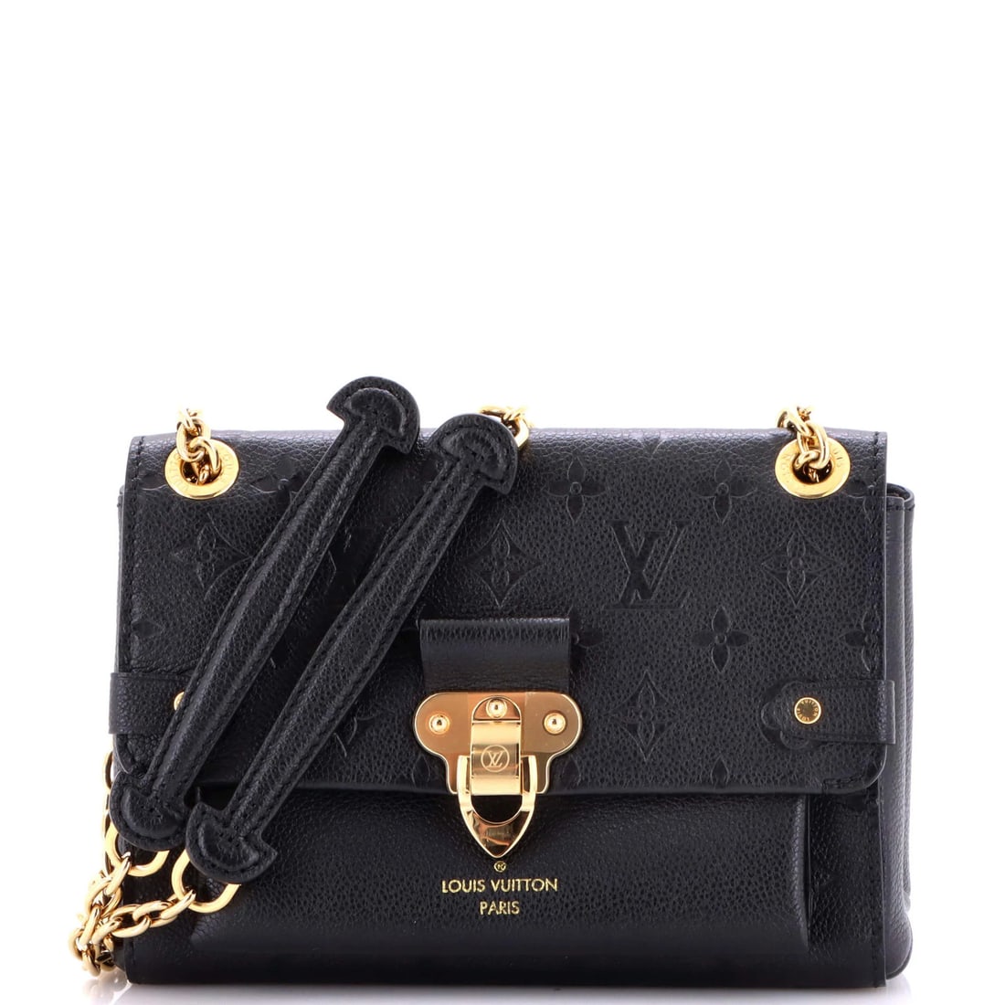 Louis Vuitton Handbag Vavin Monogram Leather BB Empreinte: Louis Vuitton Handbag Vavin Monogram Leather BB Empreinte Black Louis Vuitton Vavin Monogram Leather BB Empreinte cross body bag with gold hardware, featuring microfiber interior and minor creases,