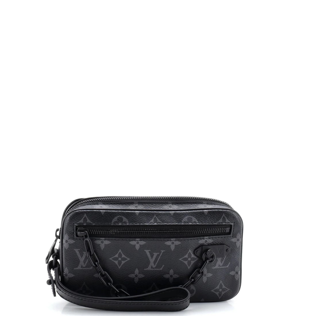 Vuitton Pochette Monogram Eclipse Louis Canvas: Vuitton Pochette Monogram Eclipse Louis Canvas Black canvas coated exterior with the iconic Monogram Eclipse pattern, this Pochette Volga from Louis Vuitton boasts a sleek and sophisticated design. Me