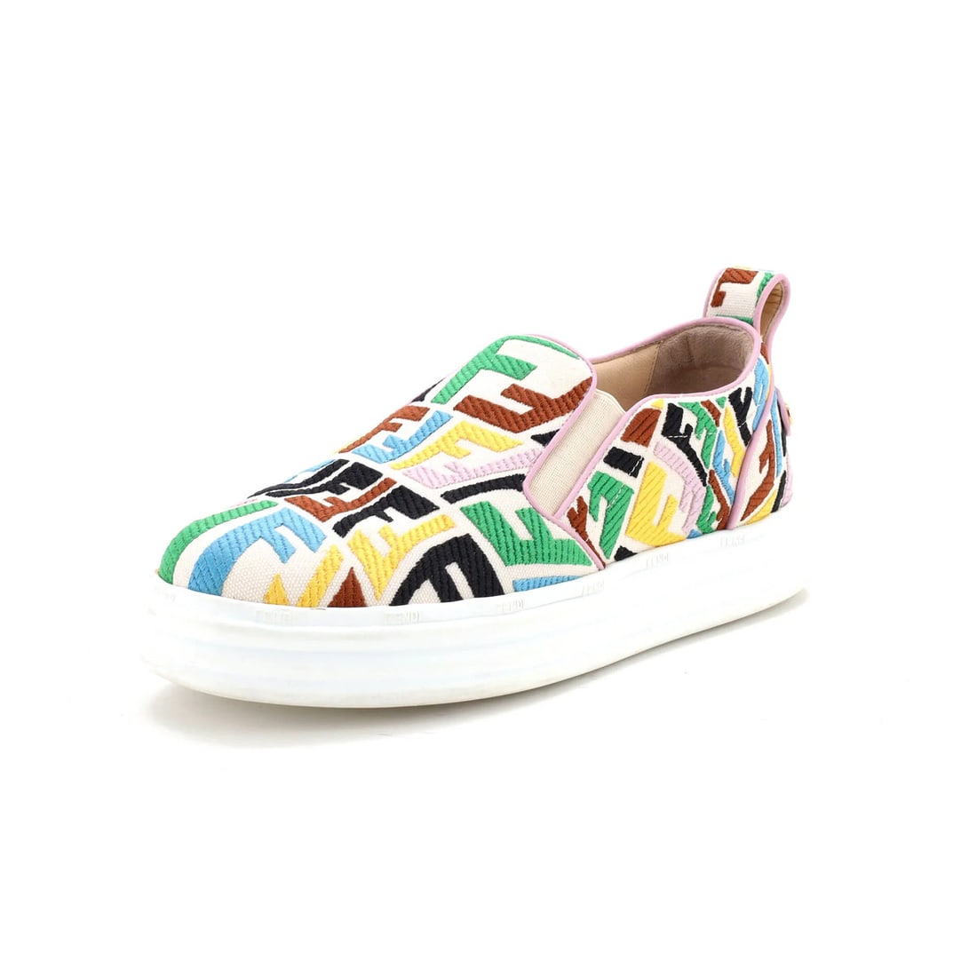 Fendi Women's Fendi Rise Slip-On Sneakers Vertigo Zucca Cotton: Fendi Women's Fendi Rise Slip-On Sneakers Vertigo Zucca Cotton Fendi's Women's Fendi Rise Slip-On Sneakers Vertigo Zucca Cotton feature a multicolor upper made from cotton, with white interior and gol
