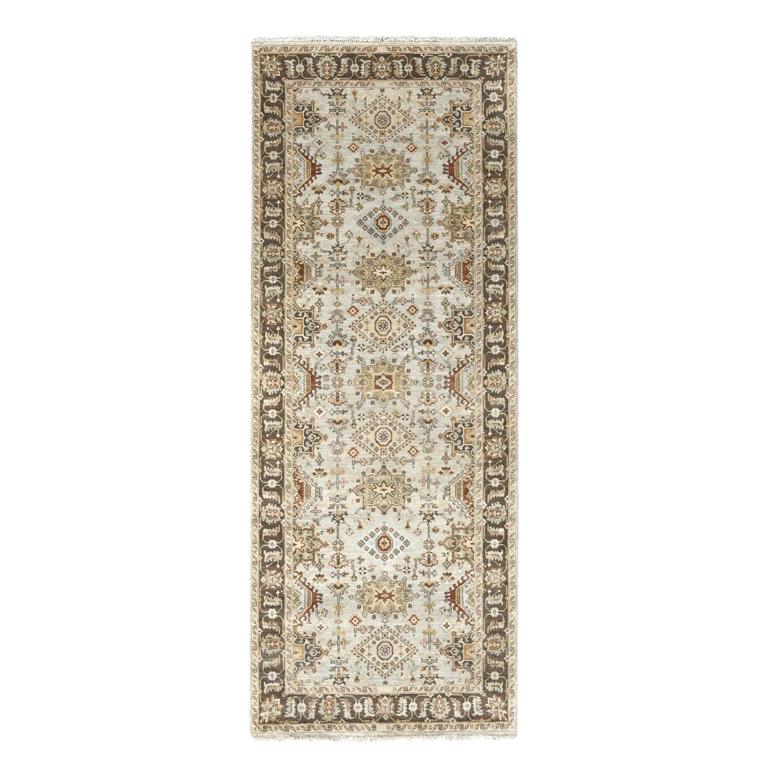 4'2"x9'10" Gray Karjihooz Design Pure Wool Hand Knotted Wide Runner Rug (1 of 8)