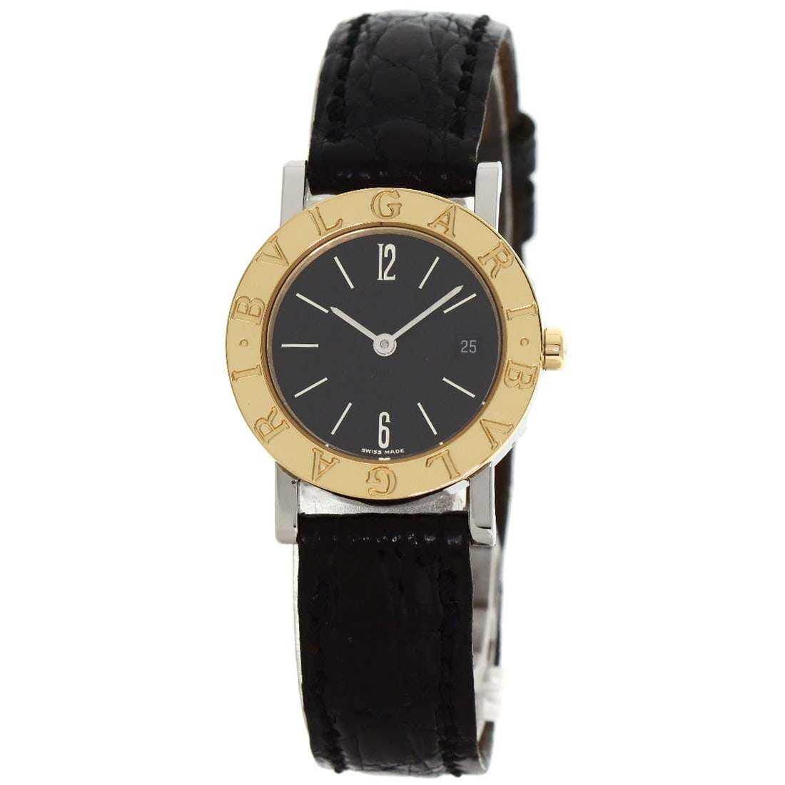 Bvlgari Watches Bb26Sgld Stainless Steel Leather: Bvlgari Watches Bb26Sgld Stainless Steel Leather Stainless steel and gold combine in sleek, sophisticated style with the Bvlgari Watches BB26SGld. This 26mm quartz watch features a black dial and