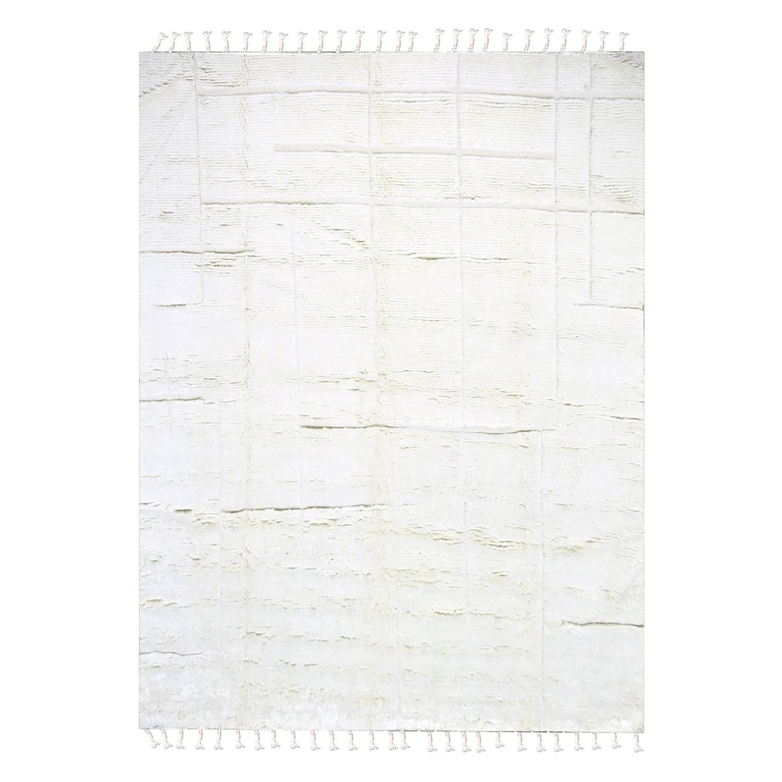 10'1"x14' Pearl White Moroccan Weave Grid Design Wool Hand Knotted Rug: 10'1"x14' Pearl White Moroccan Weave Grid Design Wool Hand Knotted Rug This stunning Moroccan-style wool hand-knotted rug boasts an elegant pearl white weave grid design, adding sophistication to any