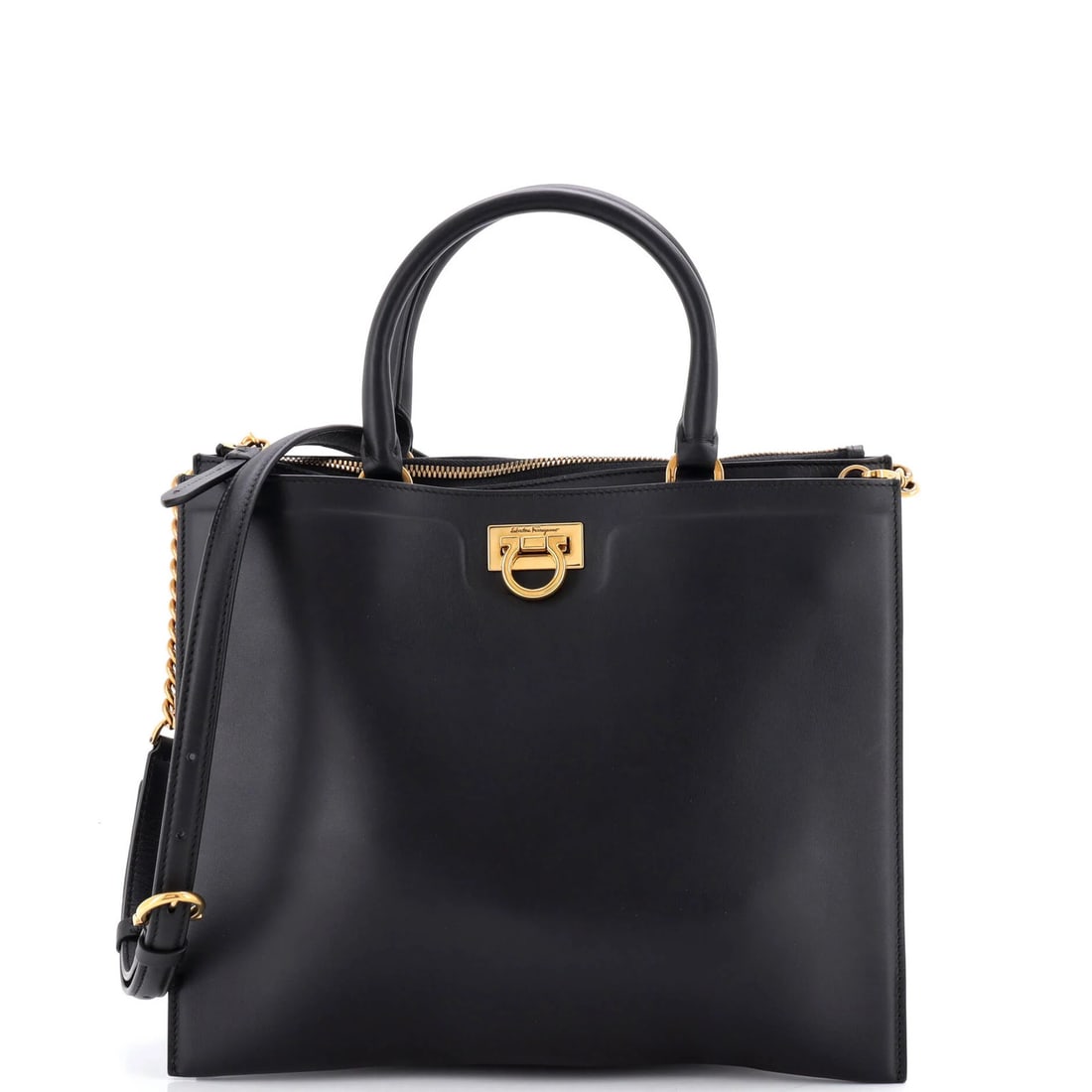 Zip Tote Leather Chain Salvatore Ferragamo Convertible Trifolio Large: Zip Tote Leather Chain Salvatore Ferragamo Convertible Trifolio Large Zip Tote Leather Chain Salvatore Ferragamo Convertible Trifolio Large - A stylish and versatile tote bag with a sleek leather