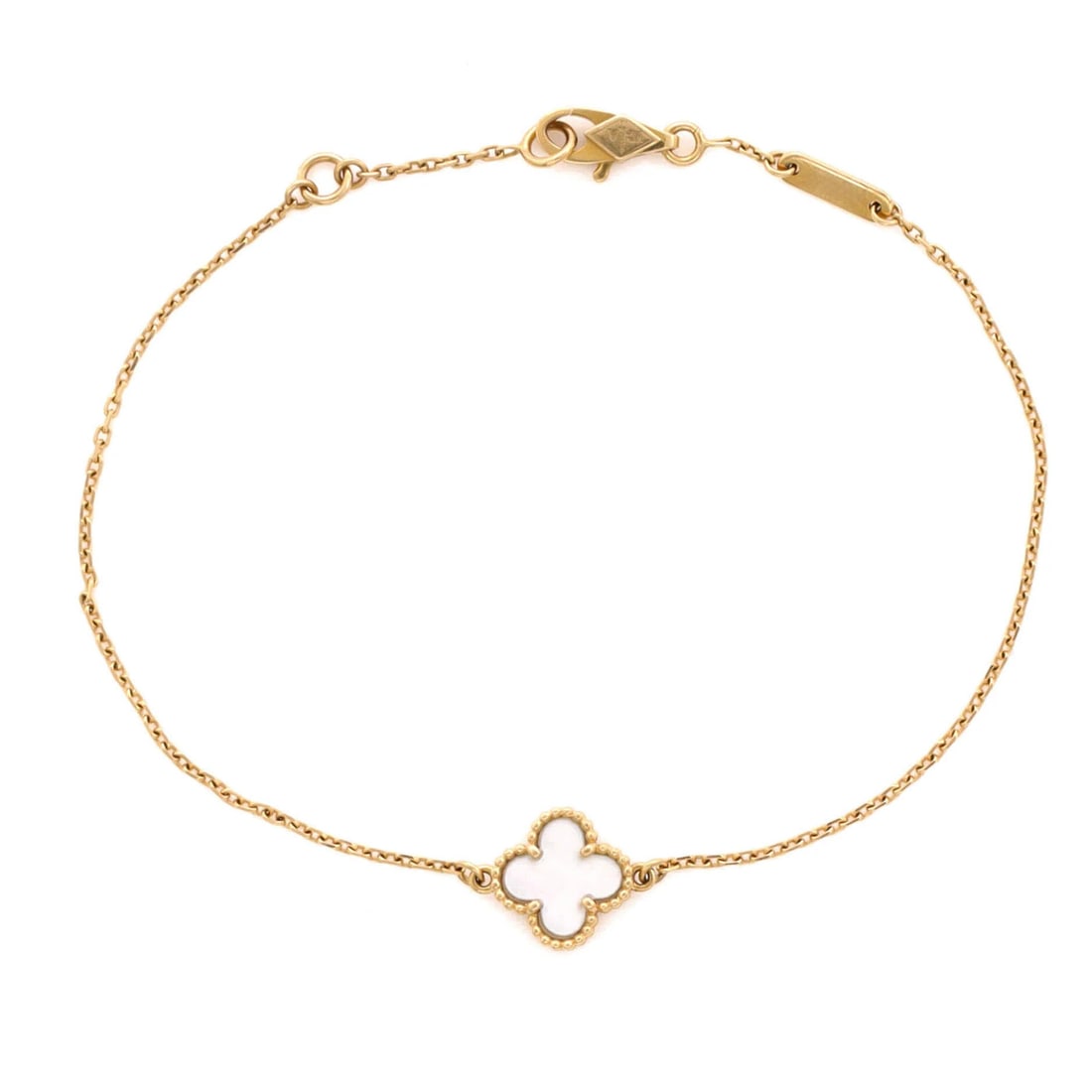 Van Cleef & Arpels Sweet Alhambra Bracelet 18K Yellow Gold and Mother of Pearl: Van Cleef & Arpels Sweet Alhambra Bracelet 18K Yellow Gold and Mother of Pearl 18K Yellow Gold and Mother of Pearl details come together in the iconic Sweet Alhambra Bracelet from Van Cleef & Arpels. 