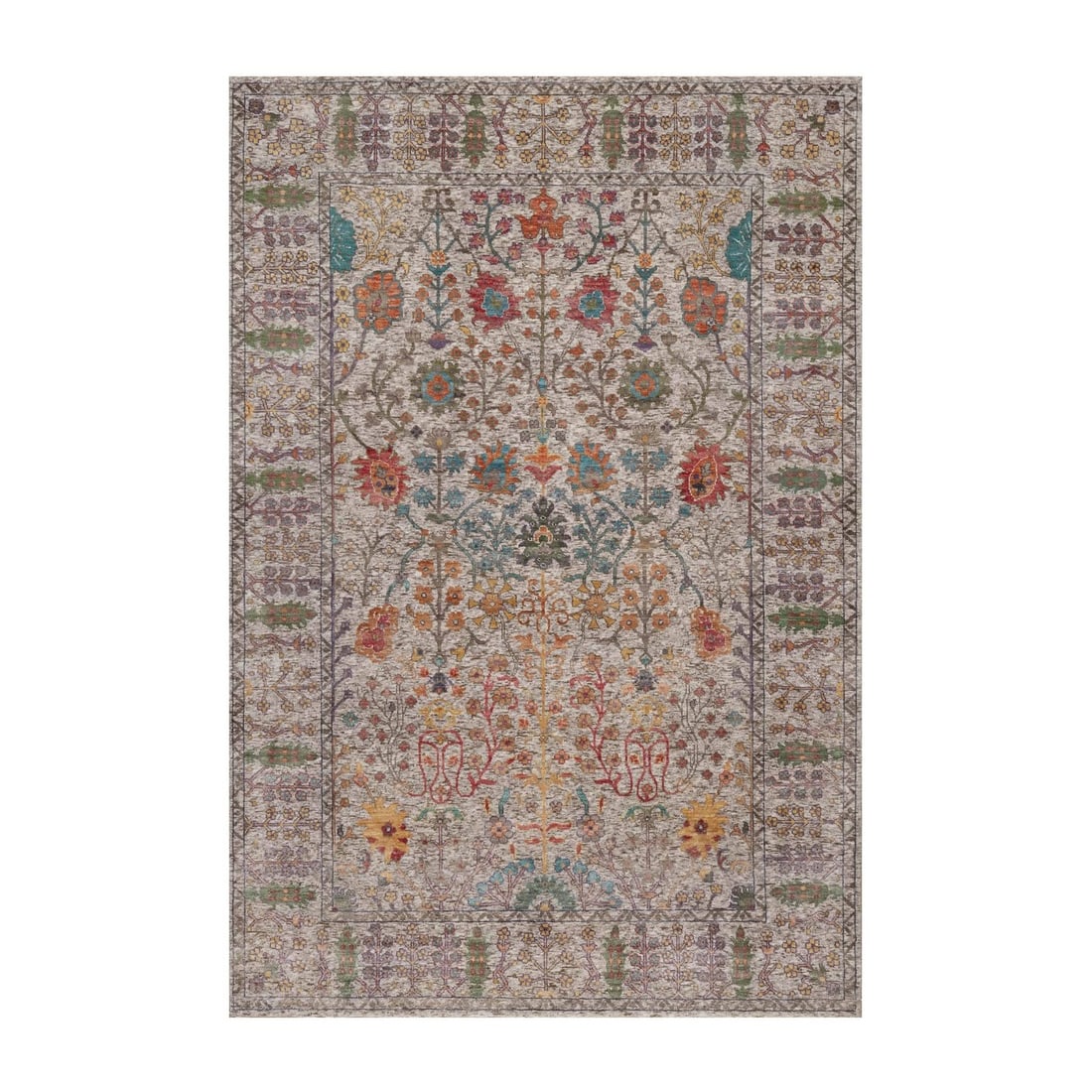 6'x9' Ivory-Brown Vase Design Rug Hand Knotted Silk with Textured Wool (1 of 11)