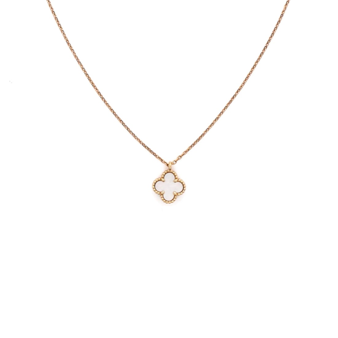 Van Cleef & Arpels Sweet Alhambra Pendant Necklace 18K Yellow Gold and Mother of: Van Cleef & Arpels Sweet Alhambra Pendant Necklace 18K Yellow Gold and Mother of 18K Yellow Gold and Mother of Pearl Sweet Alhambra Pendant Necklace boasts elegant simplicity with its delicate 11.55mm