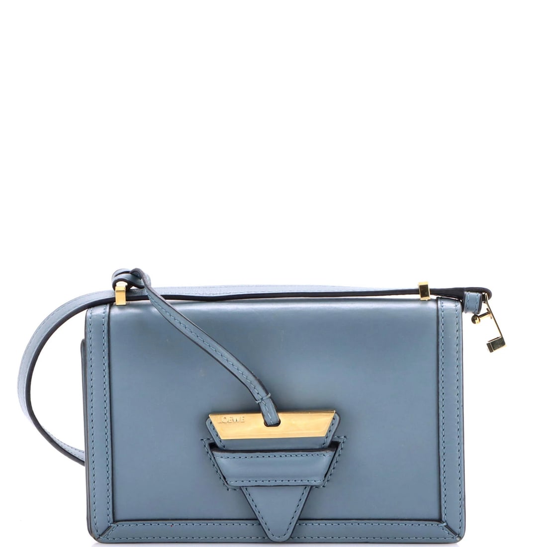 Barcelona leather small shoulder bag from Loewe: Barcelona leather small shoulder bag from Loewe Blue leather Barcelona shoulder bag from Loewe, featuring a small size with a cross body design. The exterior showcases scuffs and edge wear, while the