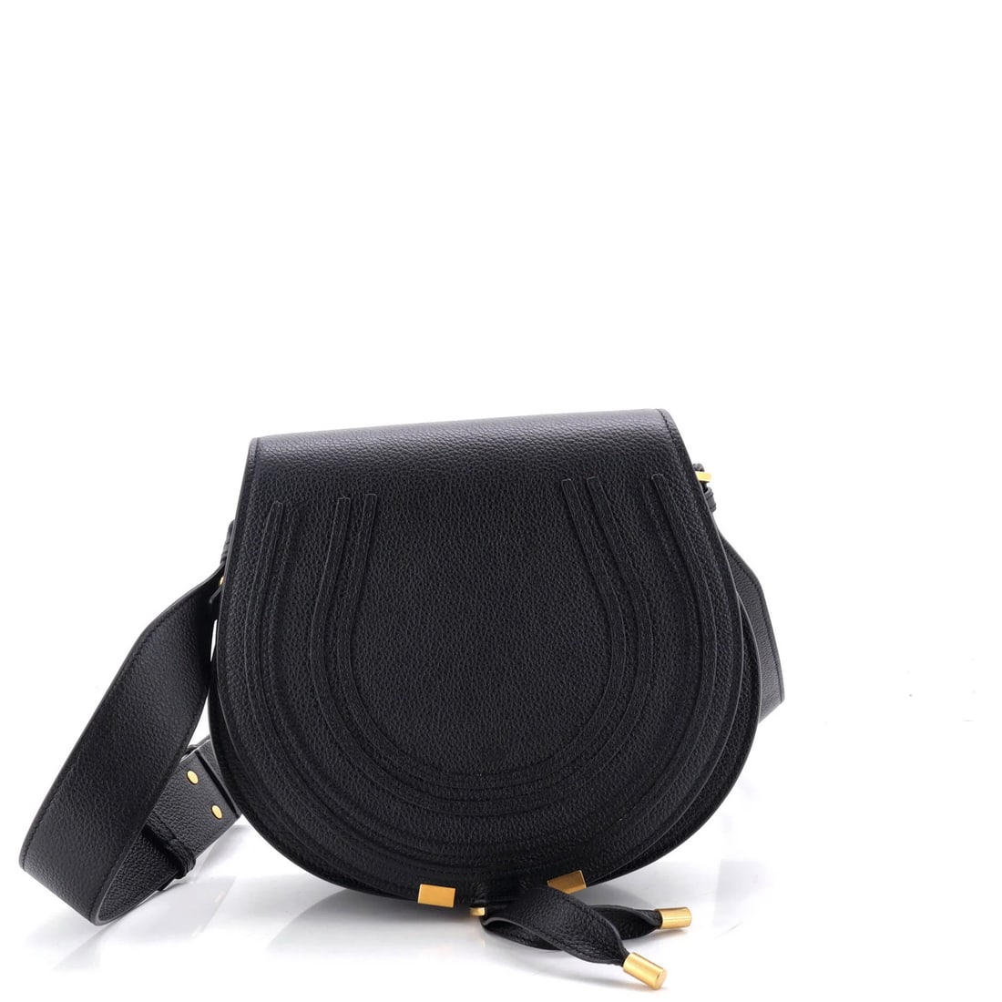 Crossbody bag medium leather from Chloe Marcie: Crossbody bag medium leather from Chloe Marcie Medium leather Chloe Marcie crossbody bag in black exterior with gold hardware, featuring minor corner wear and edge wear. The interior boasts neutral