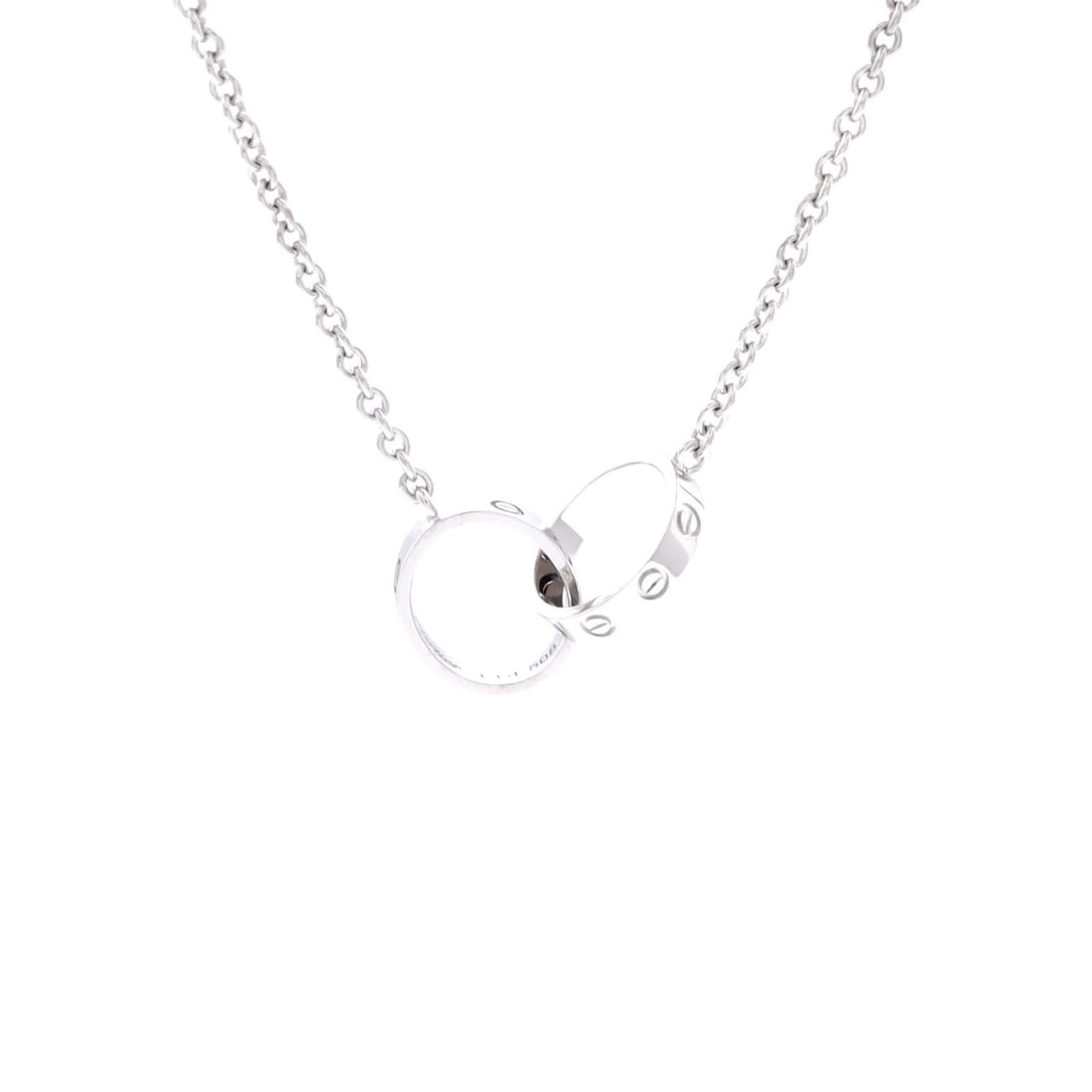 Love Cartier Interlocking Necklace Gold White 18K: Love Cartier Interlocking Necklace Gold White 18K Cartier's Love Interlocking Necklace in 18K White Gold boasts an elegant design, with an unknown main stone set against a delicate gold background.