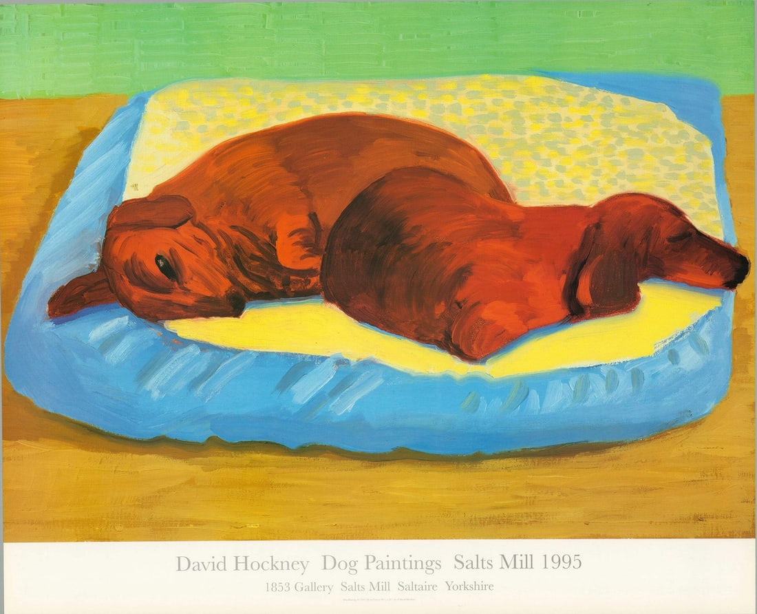 DAVID HOCKNEY Dog Painting 43 20.75" x 25.5" Offset Lithograph 1995 Pop Art Blue (1 of 4)