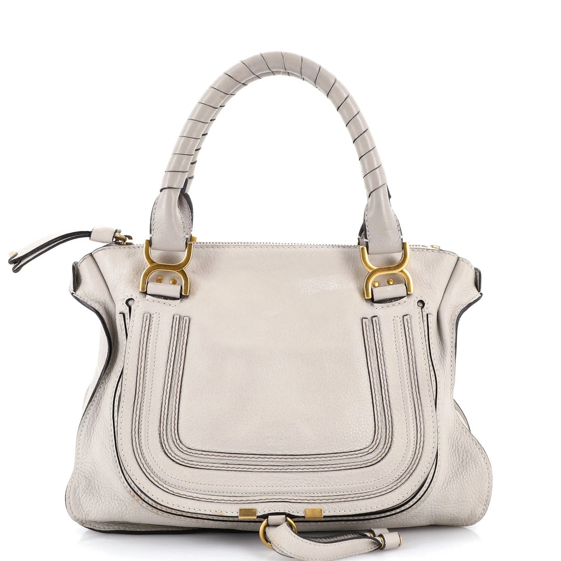 Leather Chloe Marcie Shoulder Medium Bag: Leather Chloe Marcie Shoulder Medium Bag The Chloe Marcie Shoulder Medium Bag features a neutral exterior made from high-quality leather, with a subtle green interior. Noted for its classic design and
