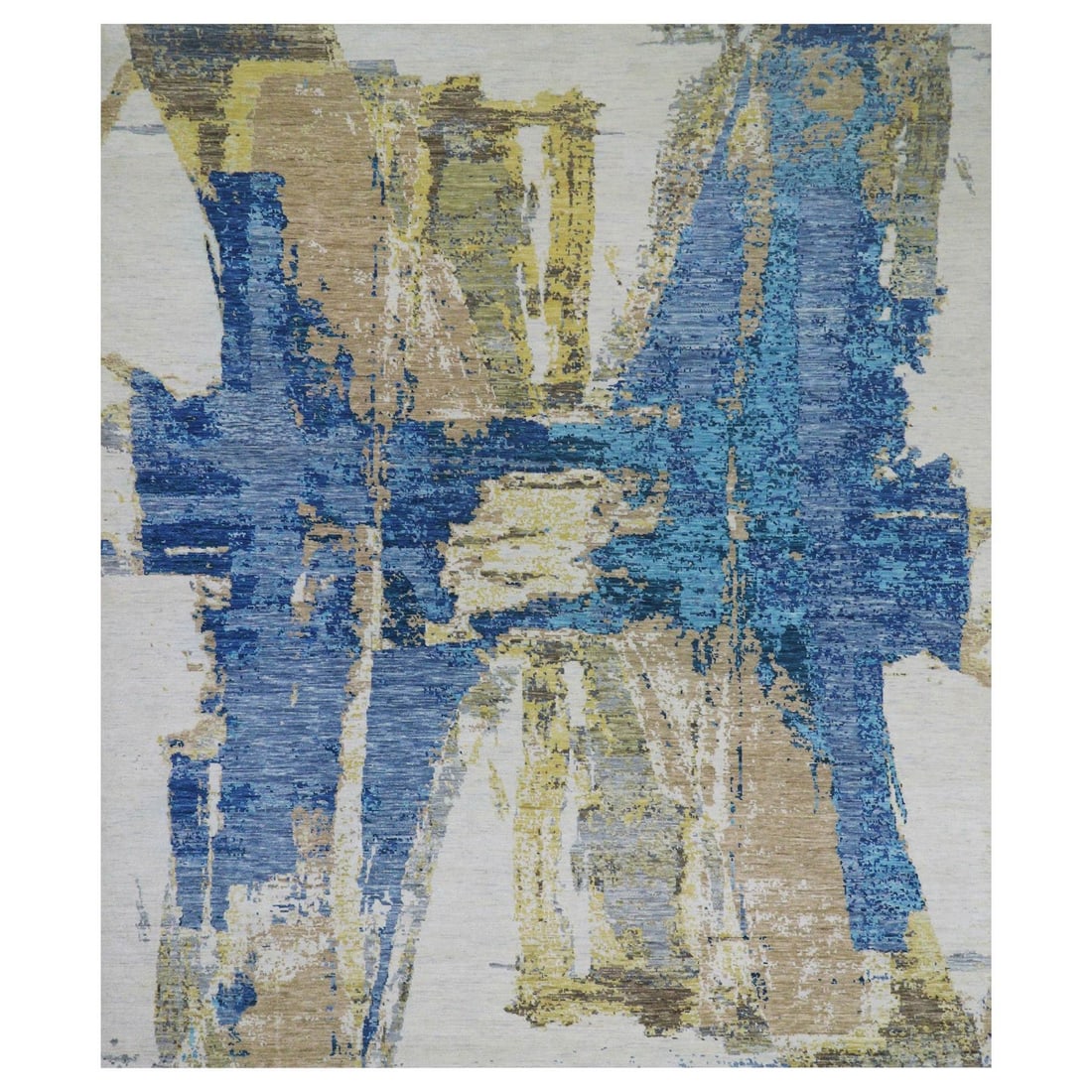 12'1"x13'10" White Abstract Design 100% Wool Hand Knotted Oversized Rug: 12'1"x13'10" White Abstract Design 100% Wool Hand Knotted Oversized Rug This stunning 12'1"x13'10" white abstract design hand-knotted wool rug boasts an intricate, ivory-colored field with subtle