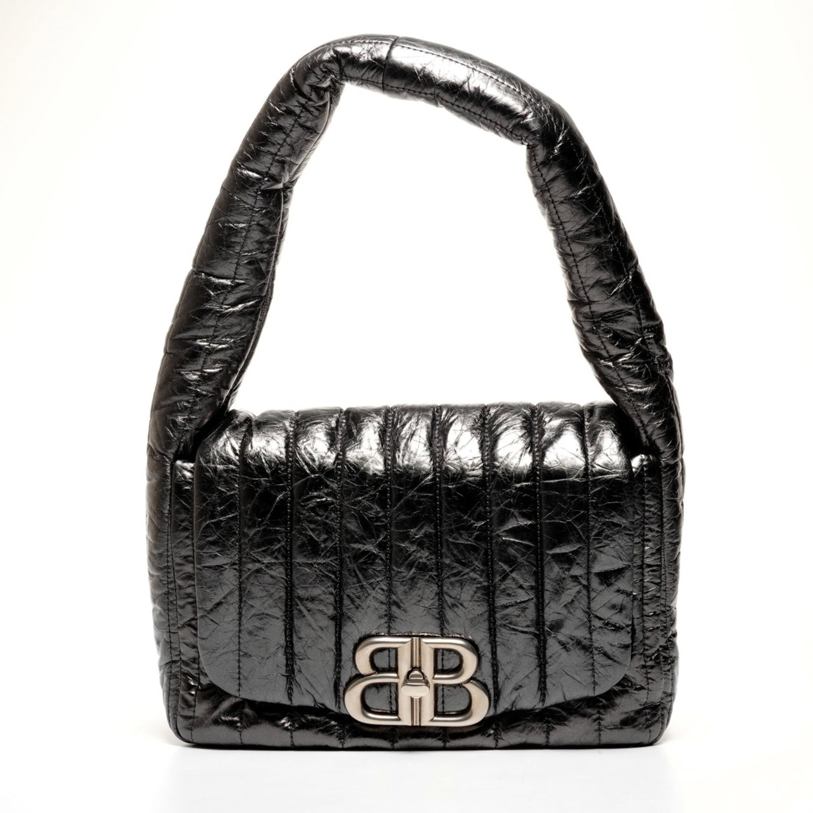 Balenciaga Shoulder Bag: Balenciaga Shoulder Bag The Balenciaga Shoulder Bag boasts a striking metallic finish, adding an edgy touch to any outfit. With its sleek design and spacious interior, this shoulder bag offers ample