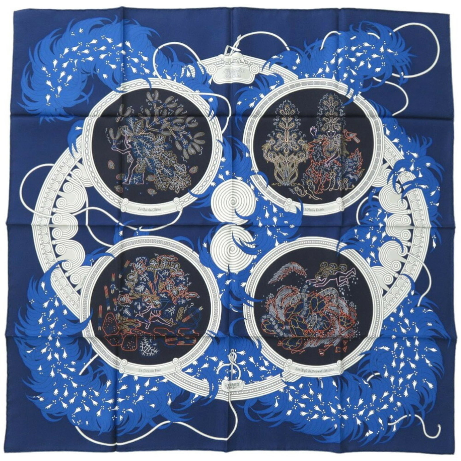 Hermes silk scarf: Hermes silk scarf Silk scarf from renowned luxury brand Hermes, featuring a stunning blue hue. Made from high-quality silk with a size of 88cm x 88cm, this elegant accessory adds a touch of sophistica