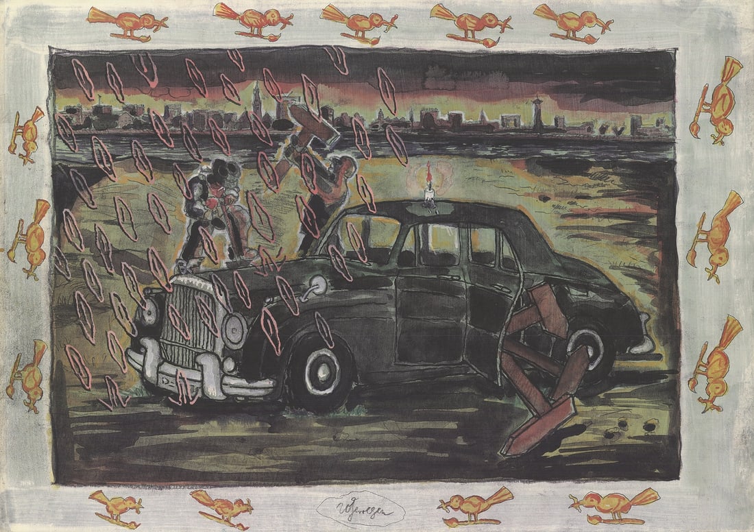 ARTIST UNKNOWN Breakdown/ Die Panne 23.5" x 33.25" Offset Lithograph Contemporary (1 of 4)
