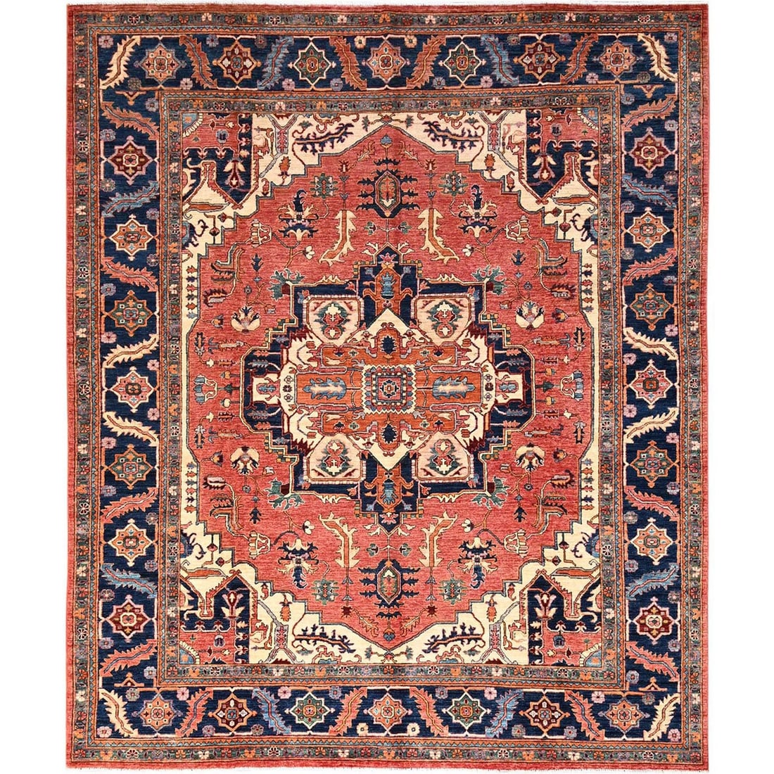8'1"x9'9" Red Hand Knotted Seeripe Heris with Medallion Design Wool Rug (1 of 12)