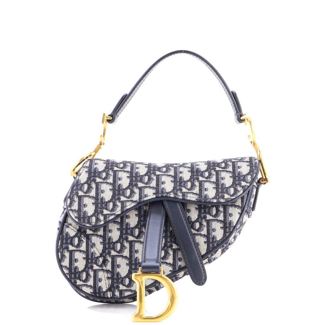 Handbag Saddle Canvas Oblique Dior Christian Mini: Handbag Saddle Canvas Oblique Dior Christian Mini Christian Dior's Saddle Oblique Mini Handbag in blue canvas features clean lines and classic design, with minor creases on the exterior and interior. 