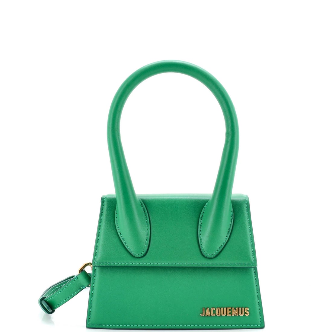 Bag Le Moyen Leather Jacquemus: Bag Le Moyen Leather Jacquemus The Bag Le Moyen Leather Jacquemus boasts a striking green exterior made from high-quality leather, complemented by neutral interior fabric and gold hardware. Minor scuf