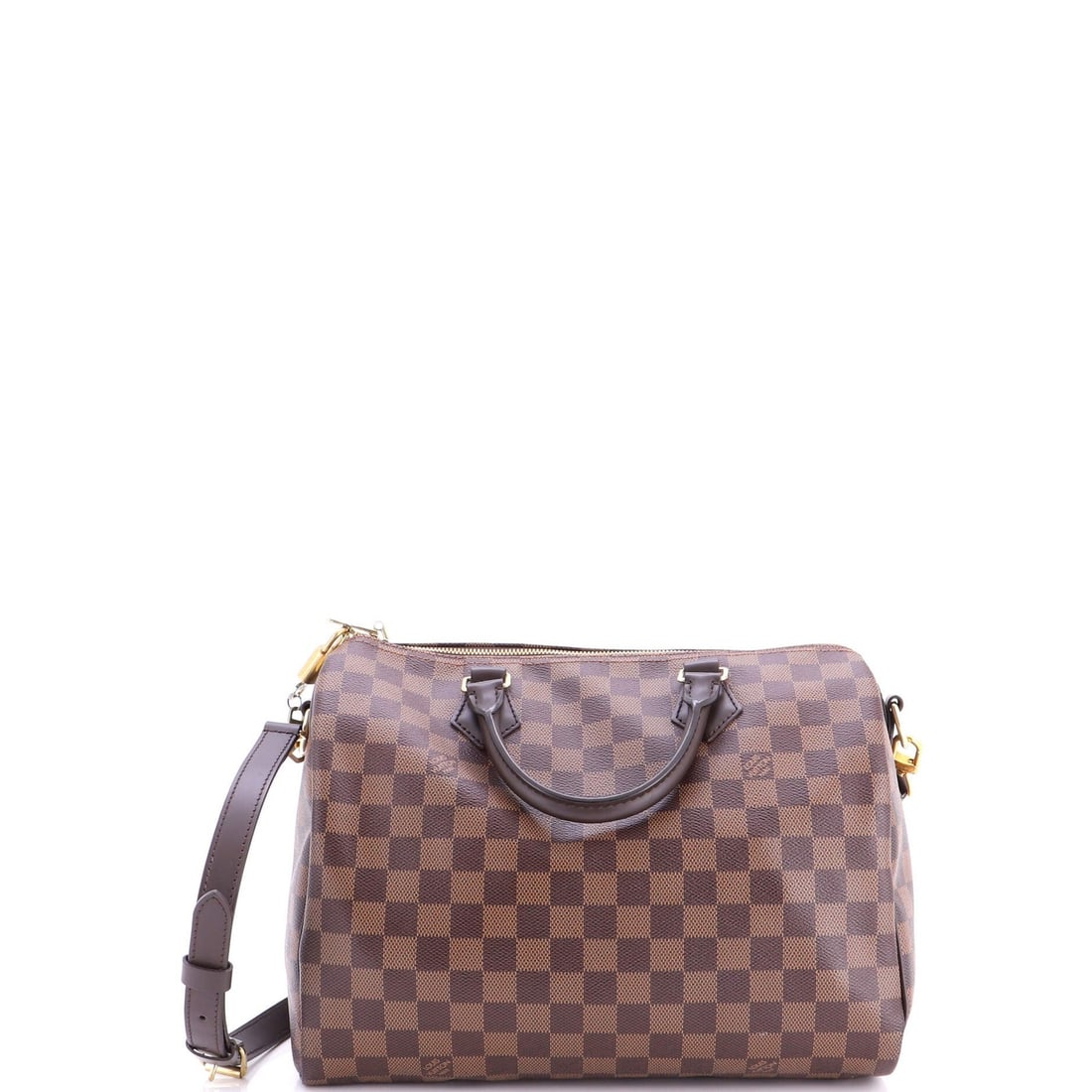 Vuitton Louis Speedy Bandouliere Damier 30 Bag: Vuitton Louis Speedy Bandouliere Damier 30 Bag The Vuitton Louis Speedy Bandouliere Damier 30 Bag features a classic canvas coated exterior with a timeless brown Damier print, complemented by a rich