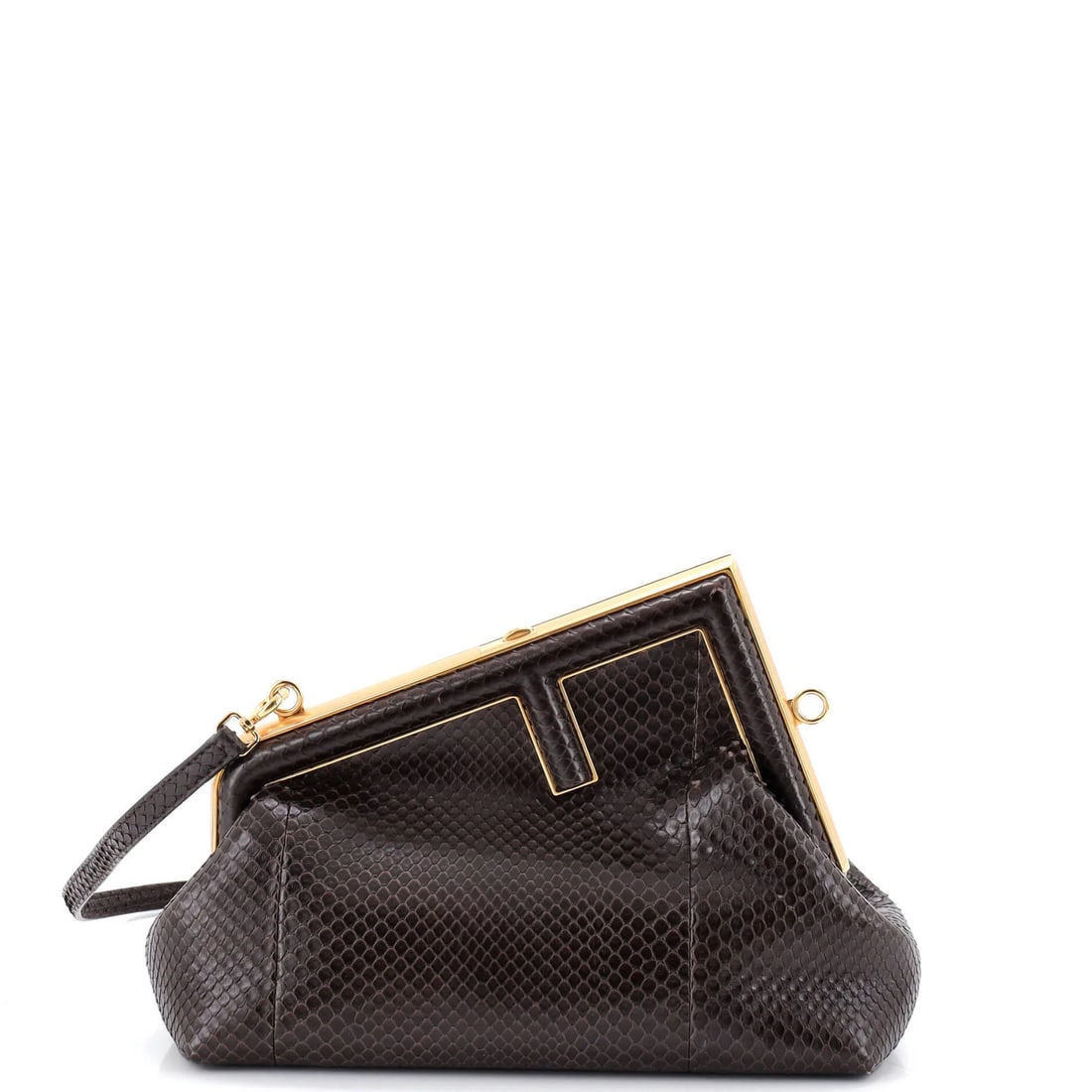 Python small bag first fendi: Python small bag first fendi Python small bag from Fendi, featuring exotic python exterior in brown. This shoulder bag boasts gold hardware and measures 7.5" tall, 9.5" wide, and 4" deep, with a strap