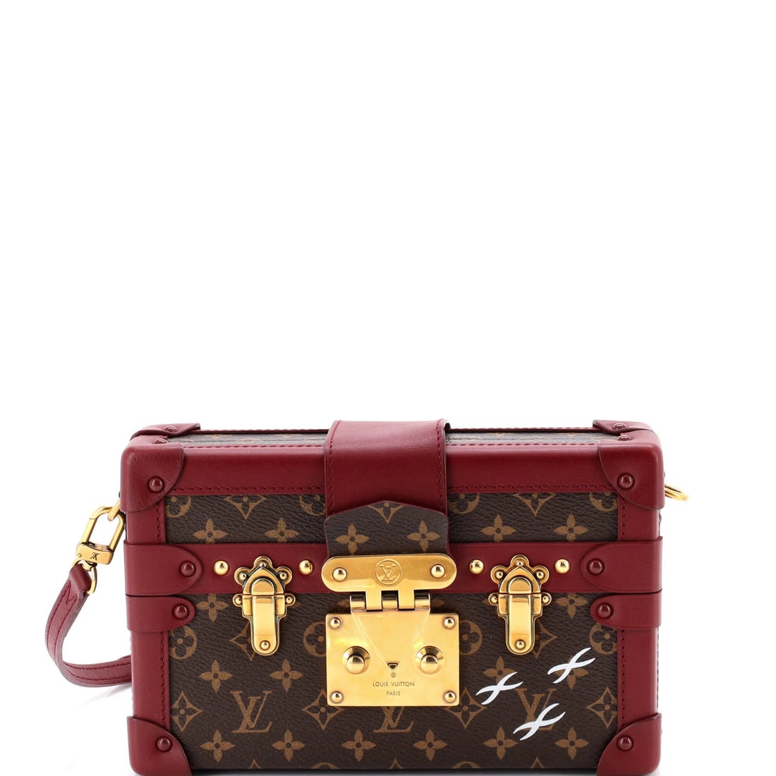 Louis Vuitton Petite Malle Handbag Monogram Canvas: Louis Vuitton Petite Malle Handbag Monogram Canvas The Louis Vuitton Petite Malle Handbag Monogram Canvas is a stylish and compact clutch featuring the iconic monogram pattern in bold red. With its