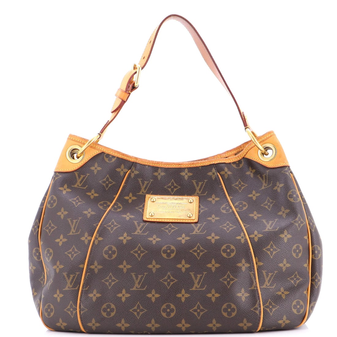 Monogram Canvas Louis Vuitton Galliera Handbag: Monogram Canvas Louis Vuitton Galliera Handbag Canvas Coated Louis Vuitton Galliera Handbag in Brown. Features the iconic Monogram Canvas PM design, with heavy edge wear and corner wear visible on
